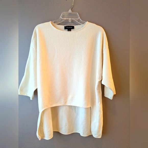 St. John Cream Knit Top Hi Lo Front Hem M - Picture 1 of 10